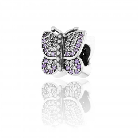 TALISMANE - Talisman pentru bratara din argint 925 rodiat, Piatra: cubic zirconia, Culoare: transparenta si mov, Sonis Silver