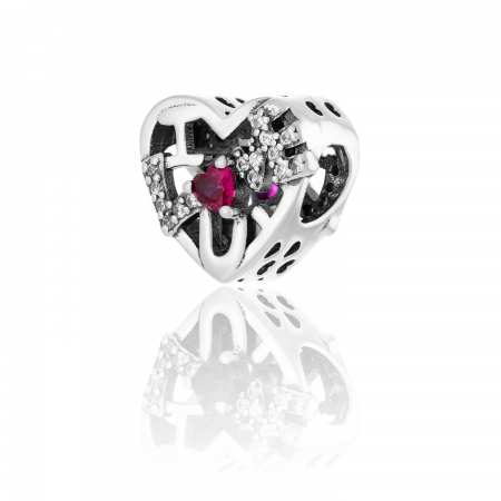 TALISMANE - Talisman pentru bratara din argint 925 rodiat, Piatra: cubic zirconia si cubic zirconia ,  Culoare: rosu si transparent , Sonis Silver