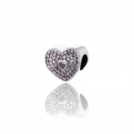 TALISMANE - Talisman pentru bratara din argint 925 rodiat, Piatra: zirconia fatetata si cubic zirconia, Culoare: transparenta si roz, Sonis Silver
