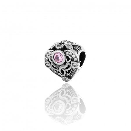 TALISMANE - Talisman pentru bratara din argint 925 rodiat, Piatra: zirconia fatetata si cubic zirconia, Culoare: transparenta si roz, Sonis Silver