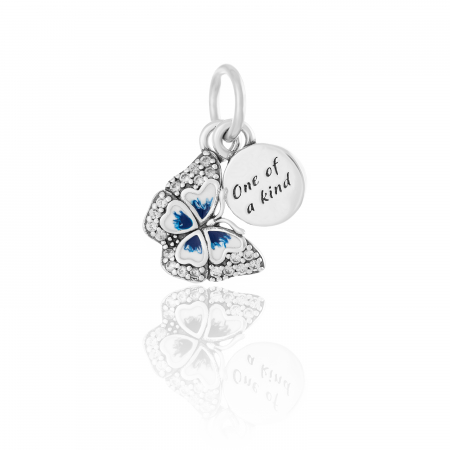 Produse - Talisman pentru bratara din argint 925 rodiat ,Piatra : cubic zirconia si email  , Culoare : transparenta ,alb si albastru, Sonis Silver