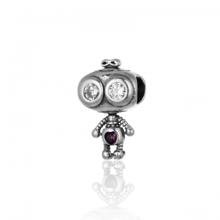 TALISMANE - Talisman pentru bratara din argint 925 rodiat, Piatra: zirconia fatetata, Culoare: transparent si rosu, Sonis  Silver