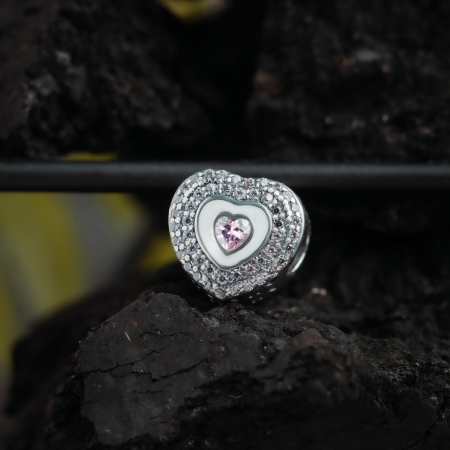 Talisman pentru bratara din argint 925 rodiat, Piatra: zirconia fatetata si cubic zirconia, email, Culoare: alb si roz, Sonis Silver [1]