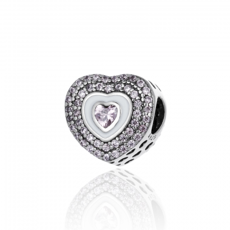 TALISMANE - Talisman pentru bratara din argint 925 rodiat, Piatra: zirconia fatetata si cubic zirconia, email, Culoare: alb si roz, Sonis Silver