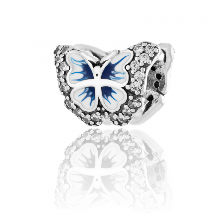 Produse - Talisman pentru bratara din argint 925 rodiat ,Piatra : cubic zirconia si email , Culoare : transparenta ,alb si albastru , Sonis Silver