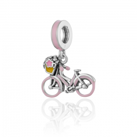 TALISMANE - Talisman pentru bratara, din argint 925 rodiat, Piatra : email, Culoare : roz si galben ,Sonis Silver