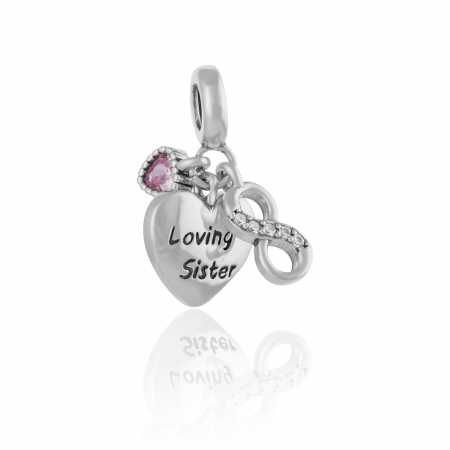TALISMANE - Talisman pentru bratara, din argint 925, rodiat, Piatra: zirconia fatetata si cubic zirconia, Culoare: roz , transparent, Sonis Silver