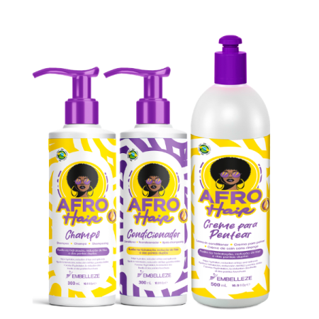 Curly and Wavy Hair - AfroHair Kit Shampoo + Conditioner + Leave-In Conditioner