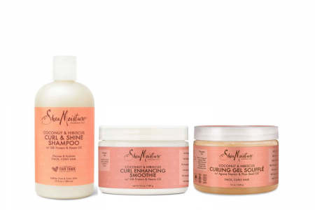 Aprobat Curly Girl - Set Par Cret si Ondulat cu Sampon + Smoothie + Gel Activator de Bucle Shea Moisture Cocos si Hibiscus