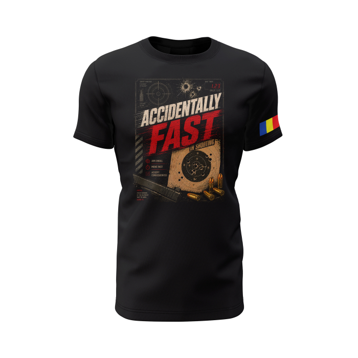 Accidentally Fast In Shooting V1.0 - Tricou Premium din Bumbac 100%, 190 GSM, Pre-Micșorat - Negru [2]