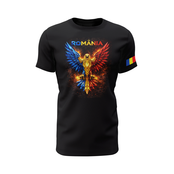 Acvila României - Tricou Premium din Bumbac 100%, 190 GSM, Pre-Micșorat - Negru [2]