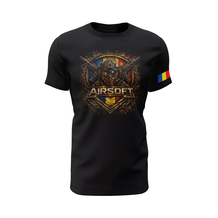 Airsoft V1.0 - Tricou Premium din Bumbac 100%, 190 GSM, Pre-Micșorat - Negru [2]