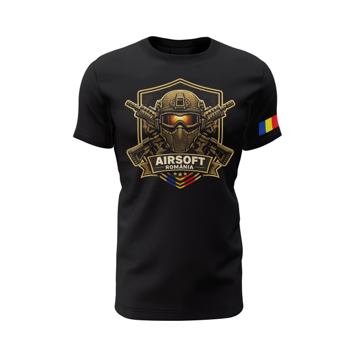 Airsoft România - Tricou Premium din Bumbac 100%, 190 GSM, Pre-Micșorat - Negru [2]
