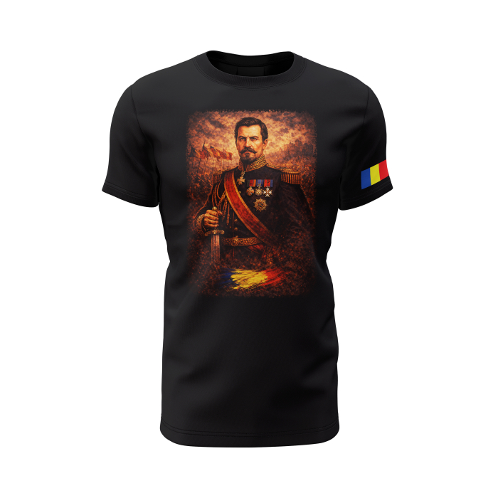 Alexandru Ioan Cuza - Tricou Premium din Bumbac 100%, 190 GSM, Pre-Micșorat - Negru [2]