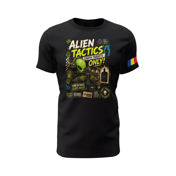 Alien Tactics - Tricou Premium din Bumbac 100%, 190 GSM, Pre-Micșorat - Negru [2]