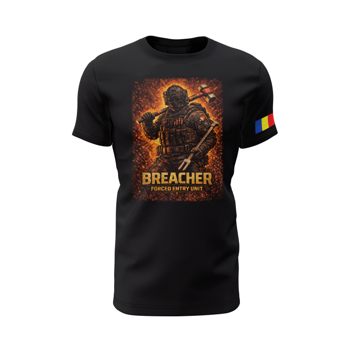 Breacher - Tricou Premium din Bumbac 100%, 190 GSM, Pre-Micșorat - Negru [2]