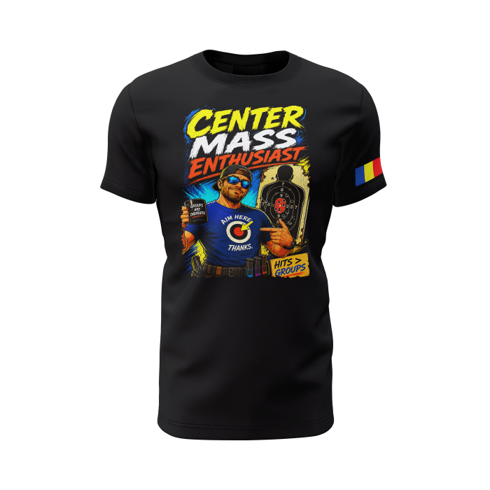 Center Mass Enthusiast - Tricou Premium din Bumbac 100%, 190 GSM, Pre-Micșorat - Negru [2]