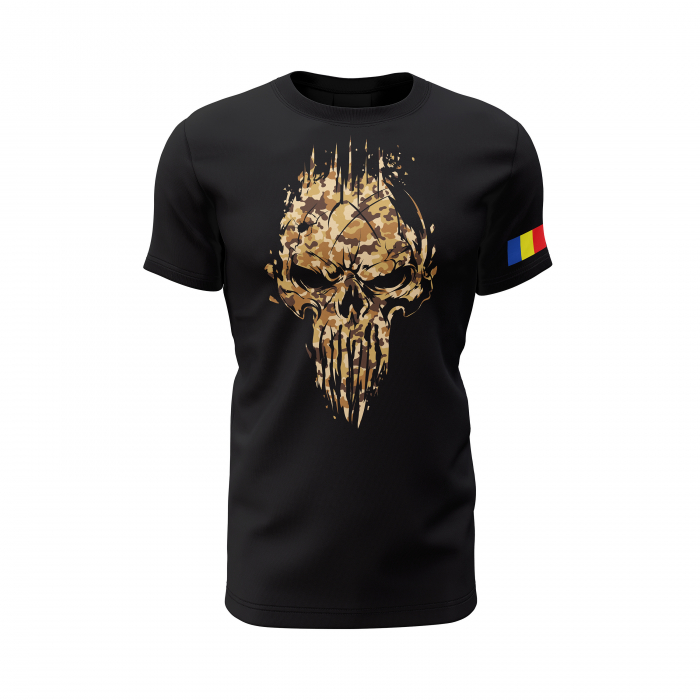 Craniu în Camuflaj Deşert - Tricou Premium din Bumbac 100%, 190 GSM, Pre-Micșorat - Negru [2]