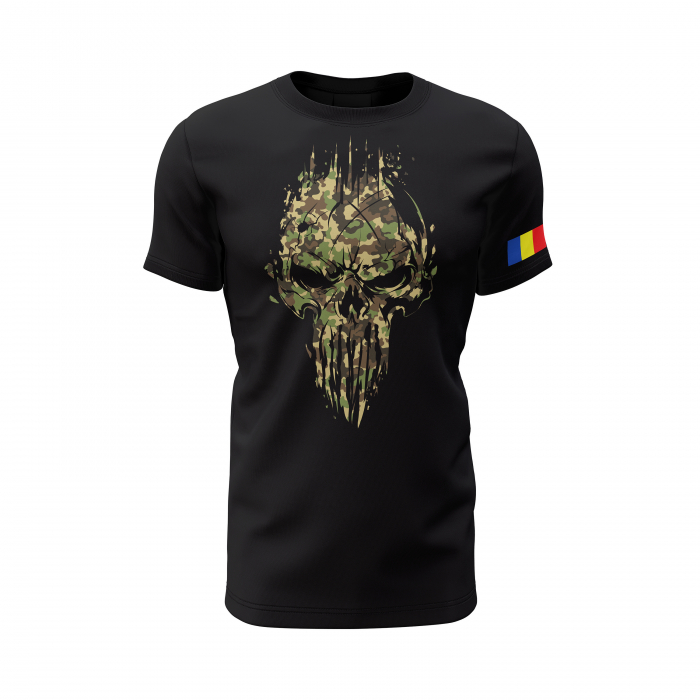 Craniu în Camuflaj Junglă - Tricou Premium din Bumbac 100%, 190 GSM, Pre-Micșorat - Negru [2]