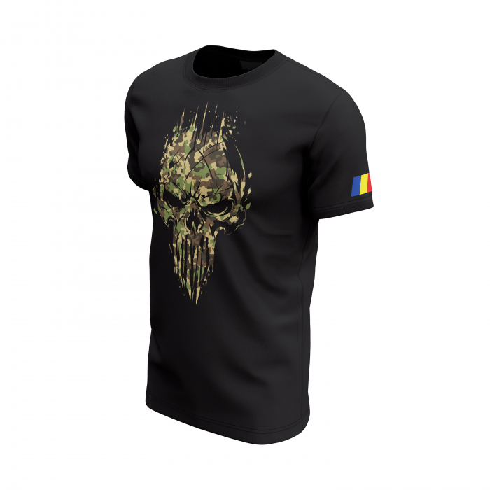 Craniu în Camuflaj Junglă - Tricou Premium din Bumbac 100%, 190 GSM, Pre-Micșorat - Negru [3]