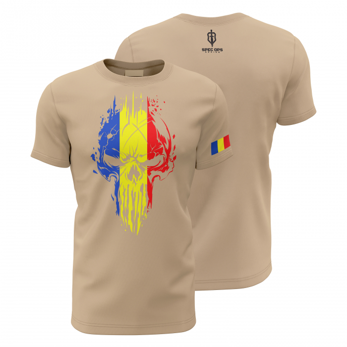 Craniu în Tricolor - Tricou Premium din Bumbac 100%, 190 GSM, Pre-Micșorat - Crem [1]