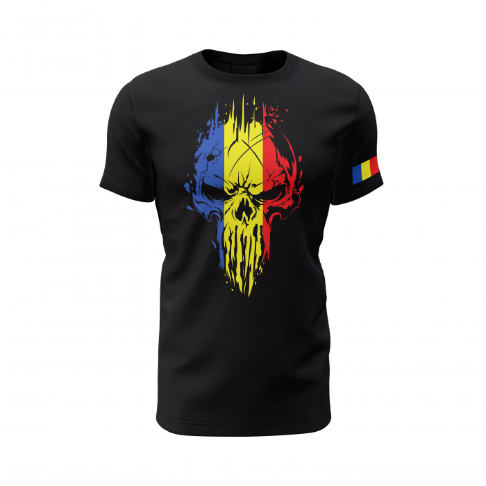 Craniu în Tricolor - Tricou Premium din Bumbac 100%, 190 GSM, Pre-Micșorat - Negru [2]