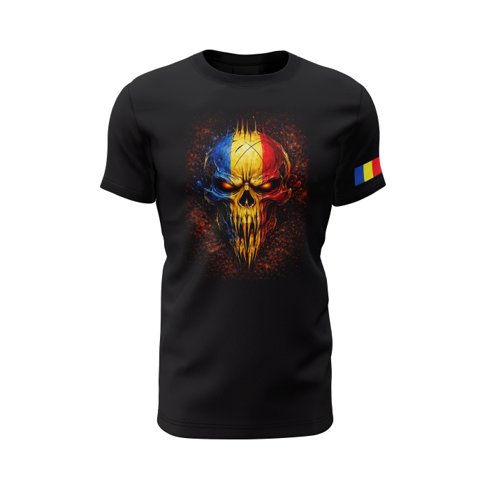 Craniu ROU - Tricou Premium din Bumbac 100%, 190 GSM, Pre-Micșorat - Negru [2]