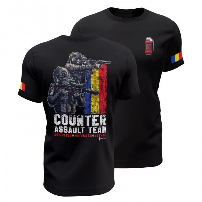 Echipa de Intervenție Contrateroristă - Tricou Premium din Bumbac 100%, 190 GSM, Pre-Micșorat - Negru [1]