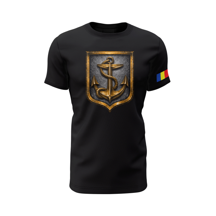 Emblema Forțelor Navale Române - Tricou Premium din Bumbac 100%, 190 GSM, Pre-Micșorat - Negru [2]