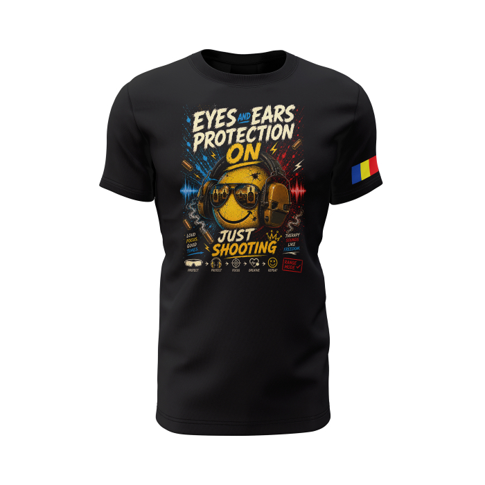 Eyes And Ears Protection On V1.0 - Tricou Premium din Bumbac 100%, 190 GSM, Pre-Micșorat - Negru [2]