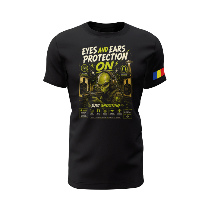 Eyes And Ears Protection On V3.0 - Tricou Premium din Bumbac 100%, 190 GSM, Pre-Micșorat - Negru [2]