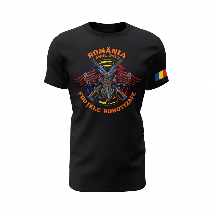 Forțele Robotizate Române - Tricou Premium din Bumbac 100%, 190 GSM, Pre-Micșorat - Negru [2]