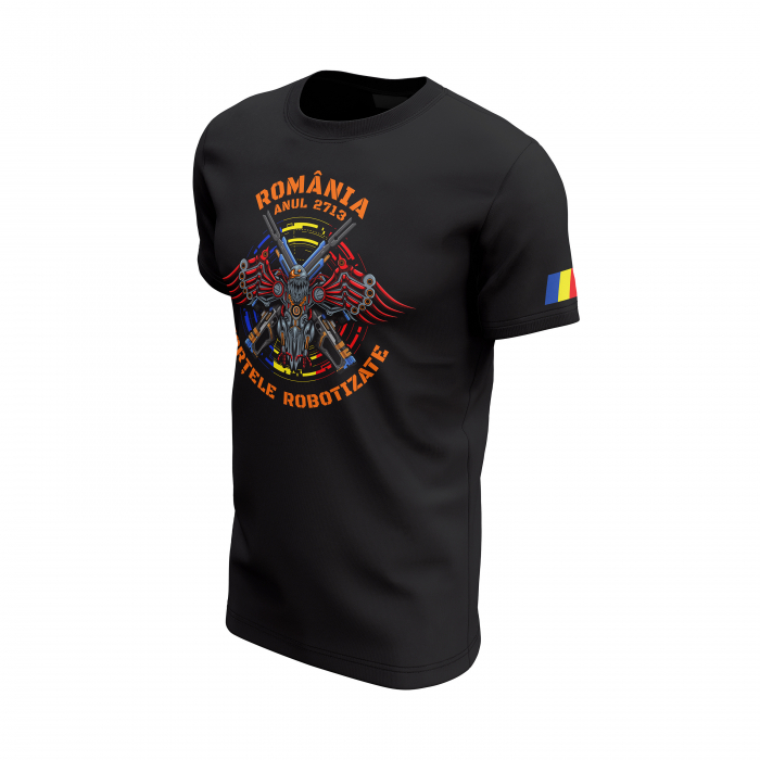 Forțele Robotizate Române - Tricou Premium din Bumbac 100%, 190 GSM, Pre-Micșorat - Negru [3]