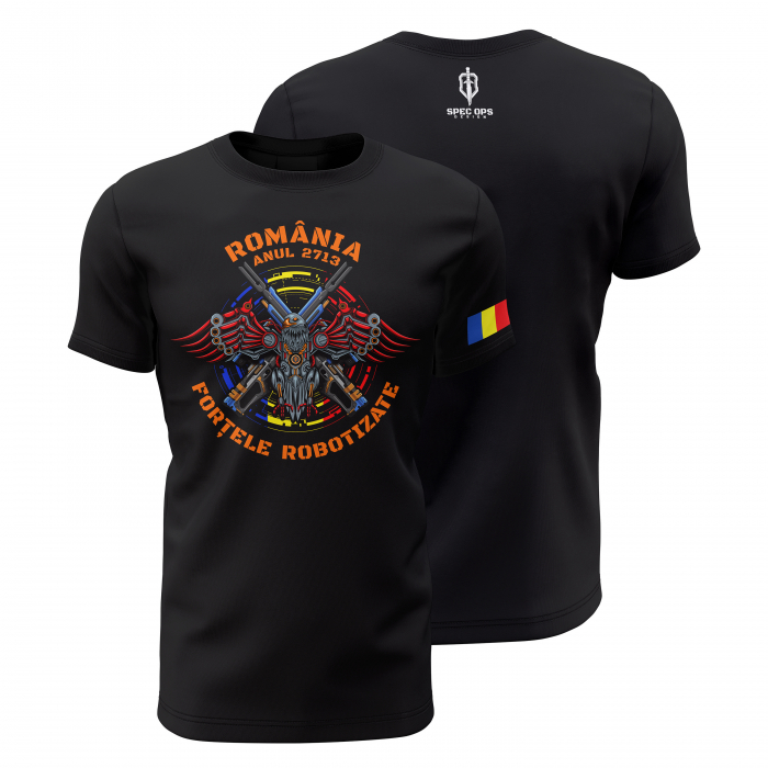 Forțele Robotizate Române - Tricou Premium din Bumbac 100%, 190 GSM, Pre-Micșorat - Negru [1]