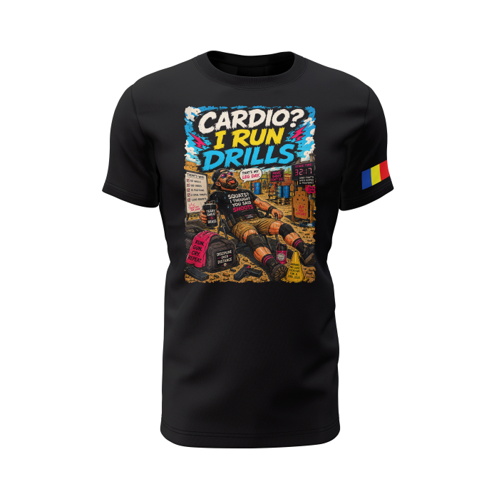 I Run Drills - Tricou Premium din Bumbac 100%, 190 GSM, Pre-Micșorat - Negru [2]