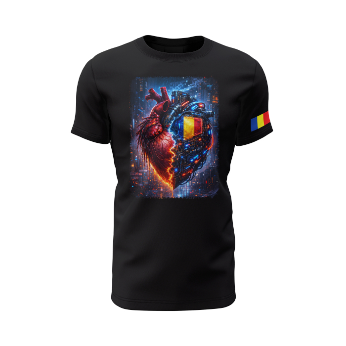 Inimă Cyberpunk - Tricou Premium din Bumbac 100%, 190 GSM, Pre-Micșorat - Negru [2]