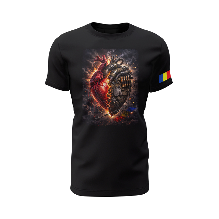 Inimă Militară - Tricou Premium din Bumbac 100%, 190 GSM, Pre-Micșorat - Negru [2]