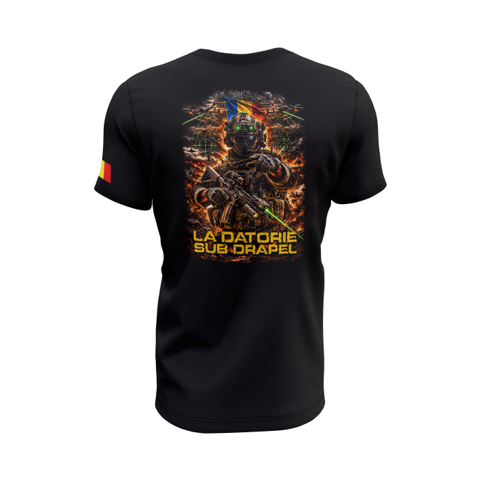 La Datorie Sub Drapel - Tricou Premium din Bumbac 100%, 190 GSM, Pre-Micșorat - Negru [3]