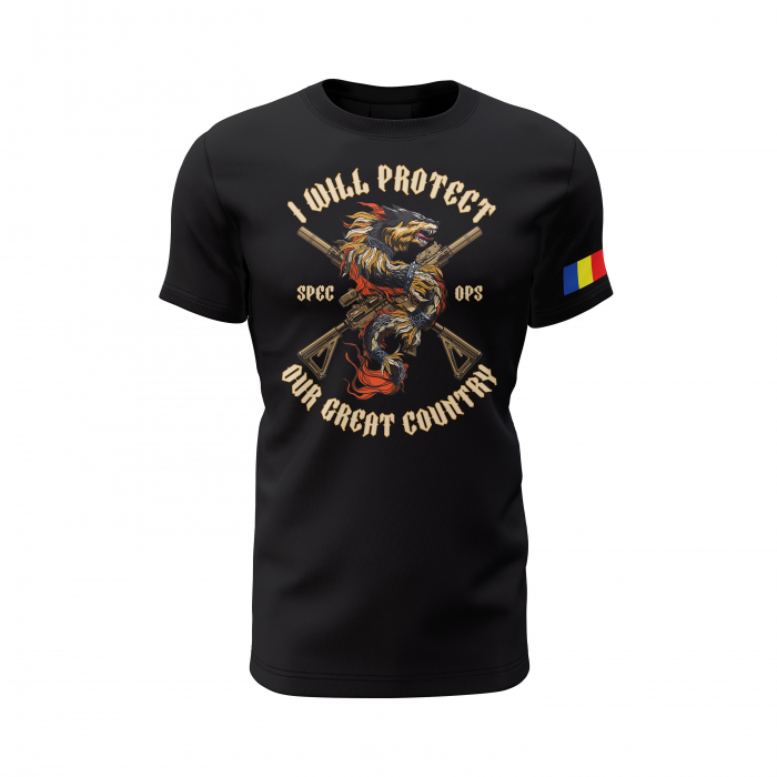 Lupul Dacic - Militar - Tricou Premium din Bumbac 100%, 190 GSM, Pre-Micșorat - Negru [2]