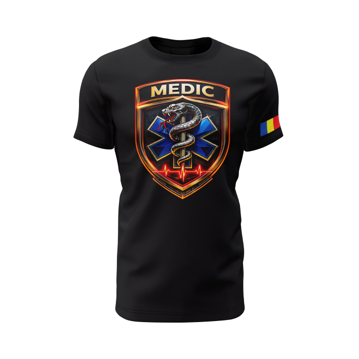 Medic V1.0 - Tricou Premium din Bumbac 100%, 190 GSM, Pre-Micșorat - Negru [2]