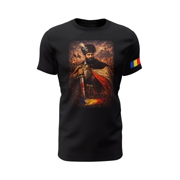 Mihai Viteazul - Tricou Premium din Bumbac 100%, 190 GSM, Pre-Micșorat - Negru [2]