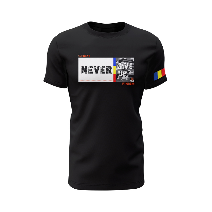 Never Give Up - Tricou Premium din Bumbac 100%, 190 GSM, Pre-Micșorat - Negru [2]