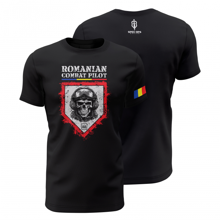 Pilot de Luptă - Tricou Premium din Bumbac 100%, 190 GSM, Pre-Micșorat - Negru [1]