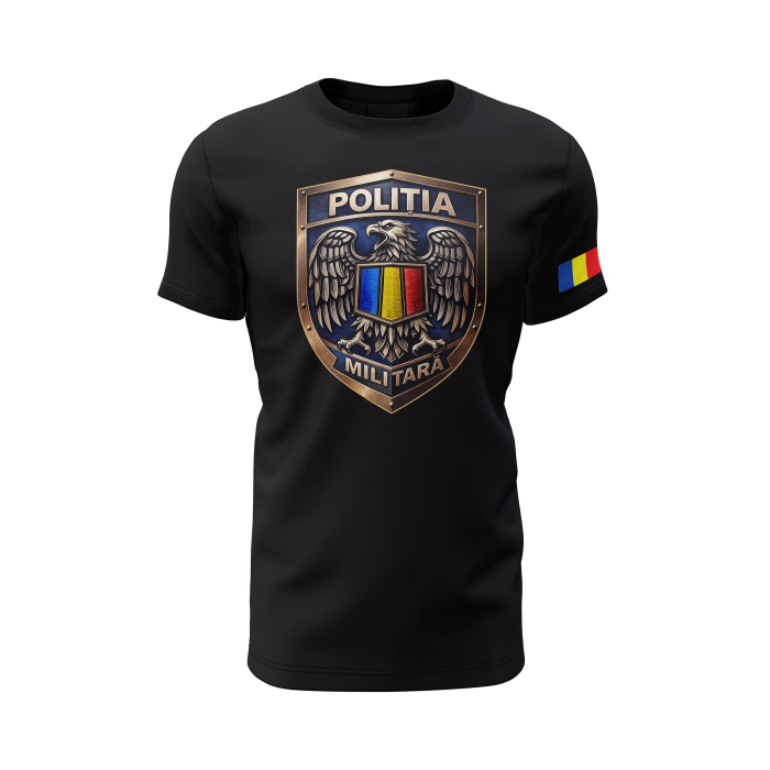 Emblema Poliția Militară - Tricou Premium din Bumbac 100%, 190 GSM, Pre-Micșorat - Negru [2]