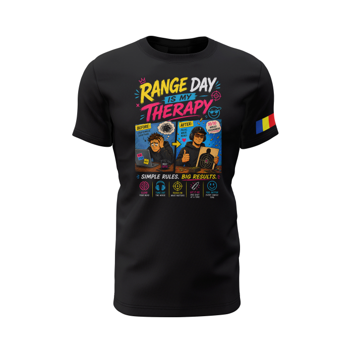 Range Day Therapy - Tricou Premium din Bumbac 100%, 190 GSM, Pre-Micșorat - Negru [2]