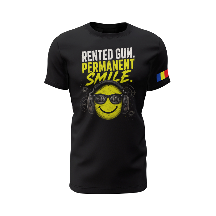 Rented Gun Permanent Smile - Tricou Premium din Bumbac 100%, 190 GSM, Pre-Micșorat - Negru [2]
