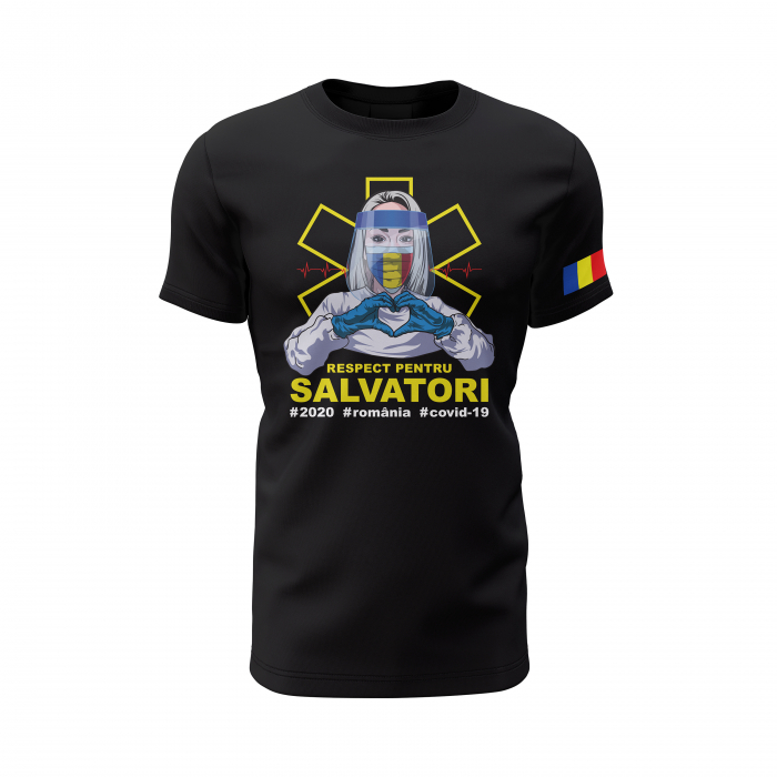 Respect pentru Salvatori - Tricou Premium din Bumbac 100%, 190 GSM, Pre-Micșorat - Negru [2]