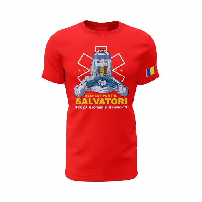 Respect pentru Salvatori - Tricou Premium din Bumbac 100%, 190 GSM, Pre-Micșorat - Roşu [2]