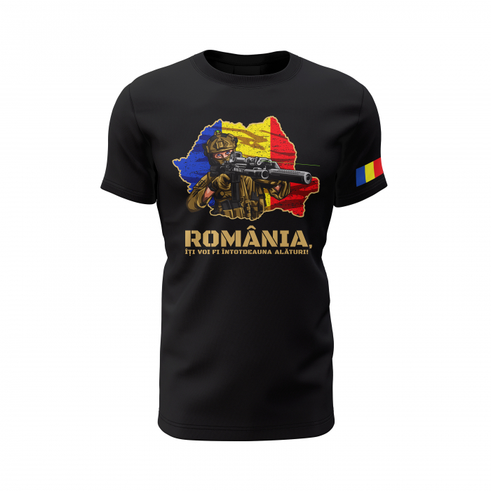 România - Tricou Premium din Bumbac 100%, 190 GSM, Pre-Micșorat - Negru [2]