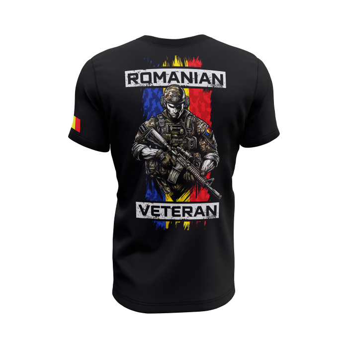 Romanian Veteran - Tricou Premium din Bumbac 100%, 190 GSM, Pre-Micșorat - Negru [4]
